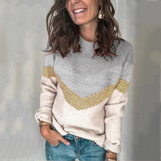 Damen Garn/Wollgarn Farbblock Langarm Bequem Lässig Pullover