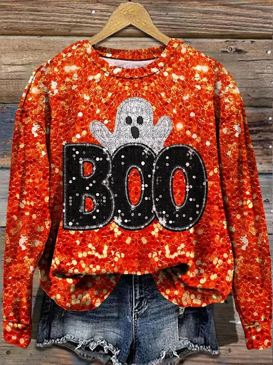 Retro Rundhals Halloween Sweatshirt Print