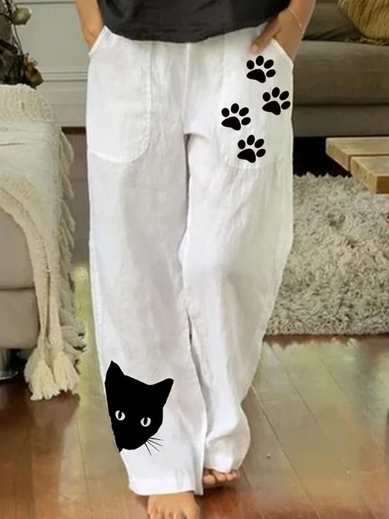 Lässig Katze Lang Tasche Patchwork Hose