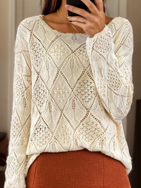 Damen Wolle/Stricken Unifarben Langarm Bequem Lässig Pullover