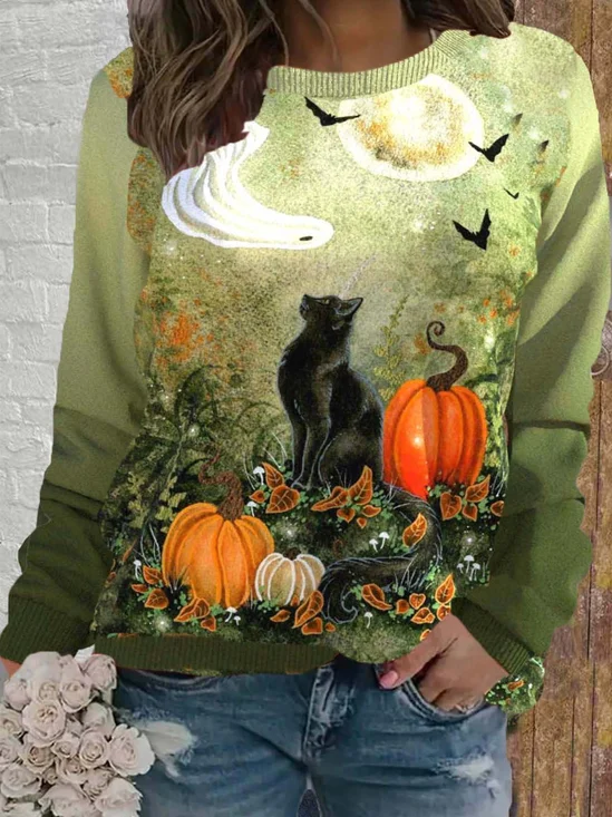 Lässig Rundhals Halloween Sweatshirt