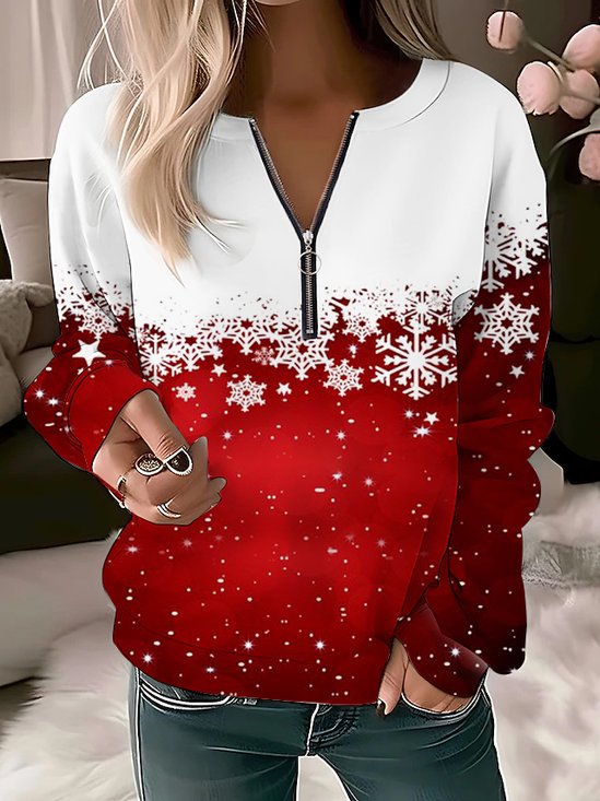 Retro Rundhals Schneeflocke Sweatshirt Print