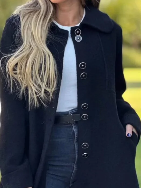 Damen Unifarben Schnalle Regelmäßig Weit Jacke