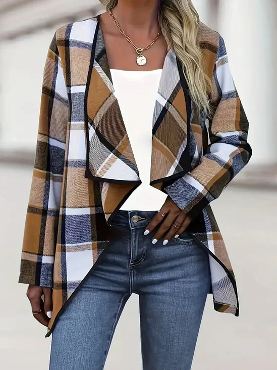 Damen Kariert Regelmäßig Weit Jacke
