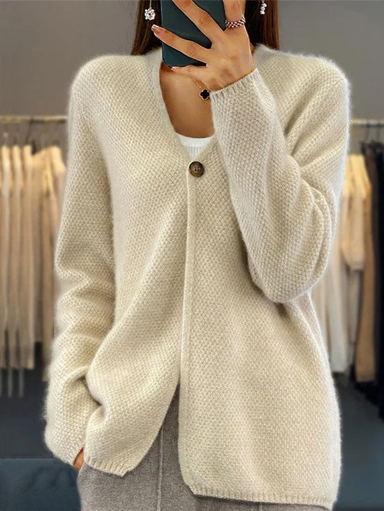 Damen Garn/Wollgarn Unifarben Langarm Bequem Lässig Strickjacke