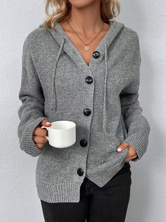 Damen Garn/Wollgarn Unifarben Langarm Bequem Lässig Schnalle Strickjacke