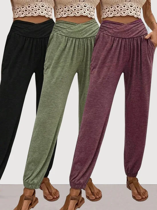 Lässig Unifarben Lang Elastische Taille Hose