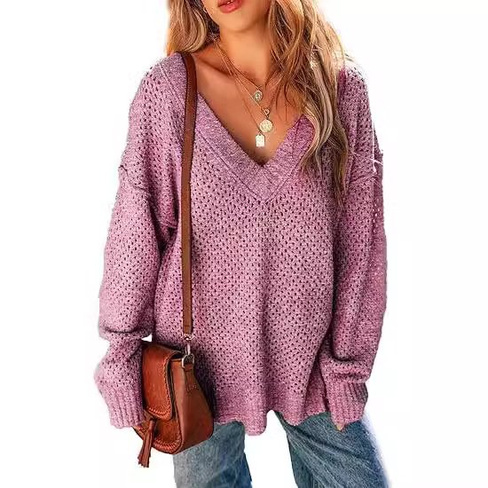 Damen Wolle/Stricken Unifarben Langarm Bequem Lässig Pullover