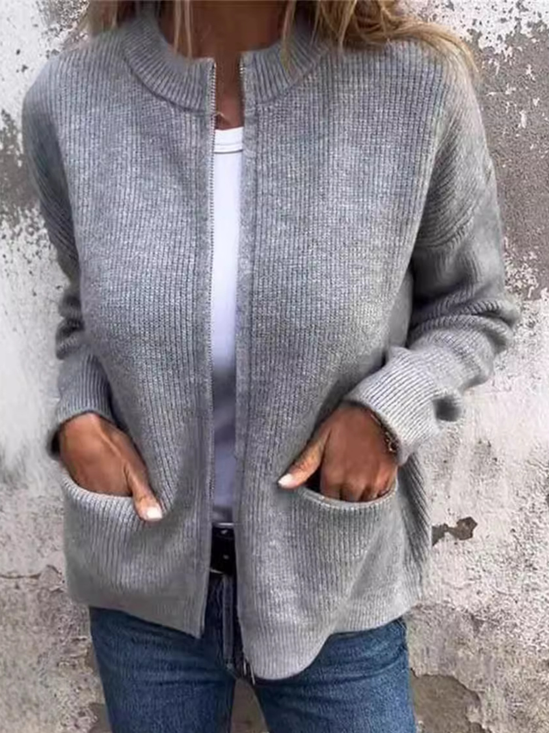 Damen Unifarben Reißverschluss Regelmäßig Weit Jacke