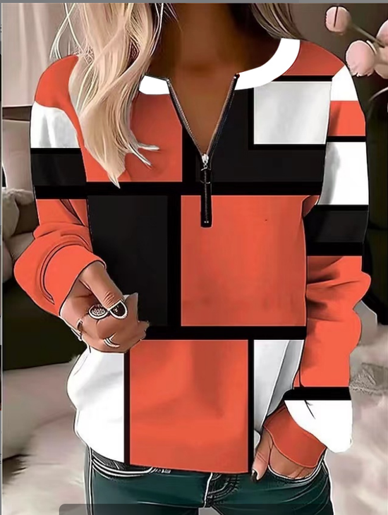 Lässig Rundhals Geblümt Sweatshirt Reißverschluss