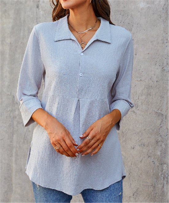 Schalkragen Langarm Unifarben Regelmäßig Weit Bluse für Damen