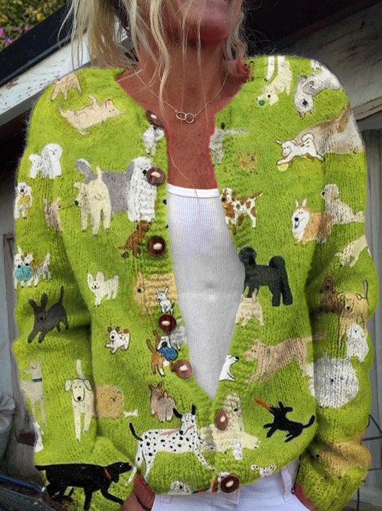Damen Gestrickt Pflanzen Langarm Bequem Lässig Strickjacke