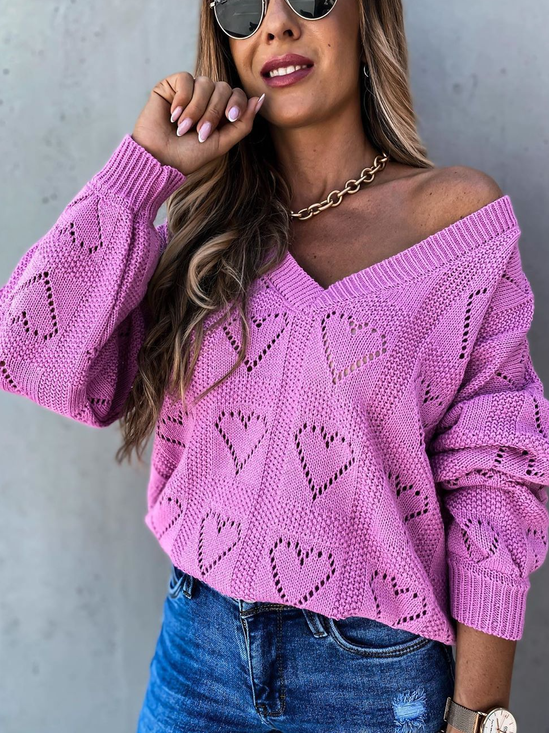 Damen Garn/Wollgarn Unifarben Langarm Bequem Lässig Pullover