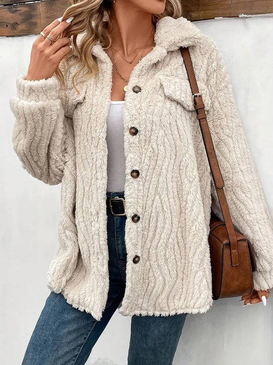 Damen Unifarben Sherpa-Jacke Reißverschluss verdicken Weit Teddy Jacke
