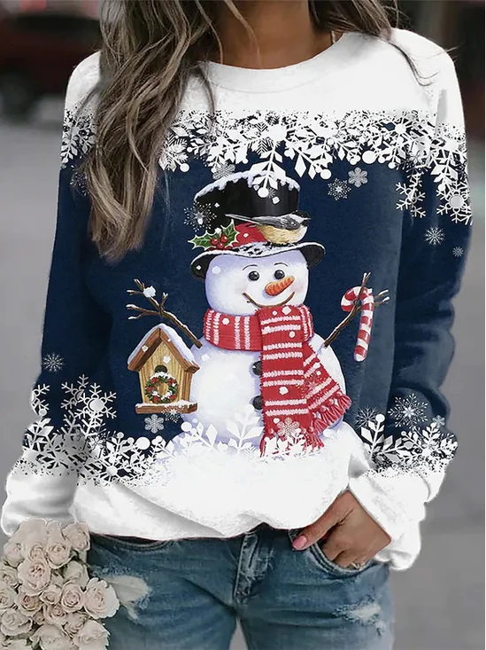 Lässig Rundhals Weihnachtsschneemann Sweatshirt