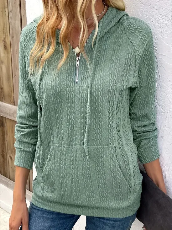 Lässig Kapuze Unifarben Sweatshirt Reißverschluss