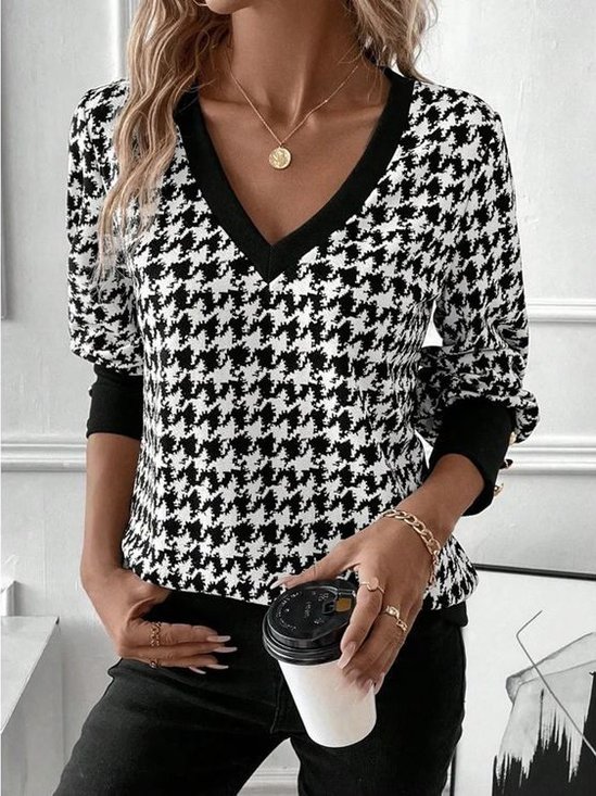 Lässig V-Ausschnitt Geometrisch Sweatshirt Schnalle