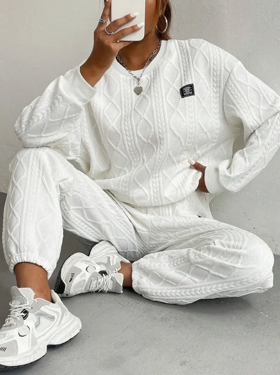 Damen Unifarben Zweiteiliges Set Täglich Langarm Lässig Frühling/Herbst Bluse mit Hose Matching Set