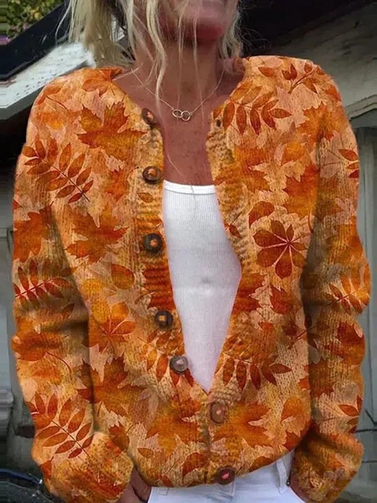 Damen 3d Drucken Langarm Bequem Lässig Geknöpft Strickjacke