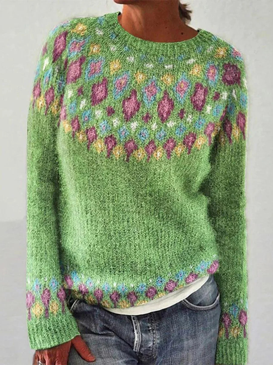 Damen Wolle/Stricken Ethnisch Geometrie Langarm Bequem Lässig Pullover