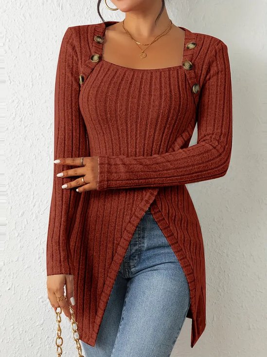 Rundhals Langarm Unifarben Regelmäßig Weit Bluse für Damen