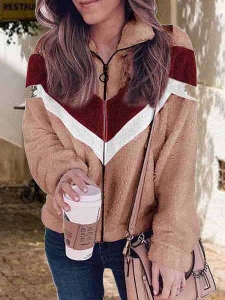 Damen Farbblock verdicken Weit Jacke