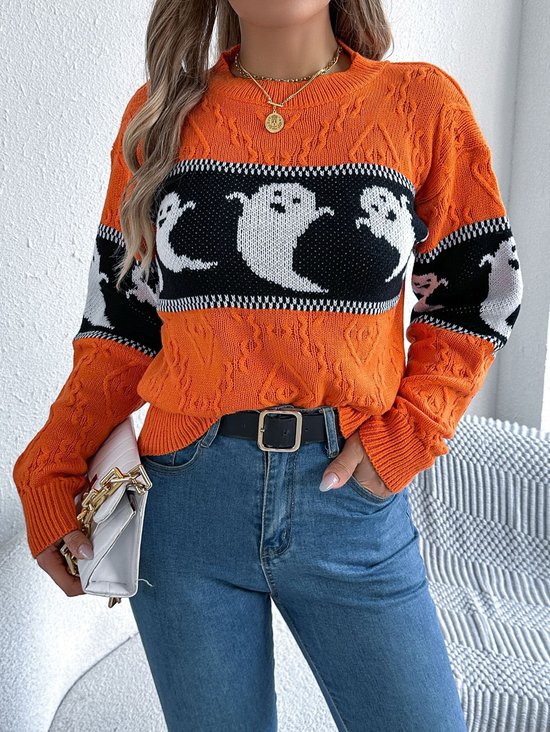 Damen Wolle/Stricken Halloween Langarm Bequem Lässig Pullover