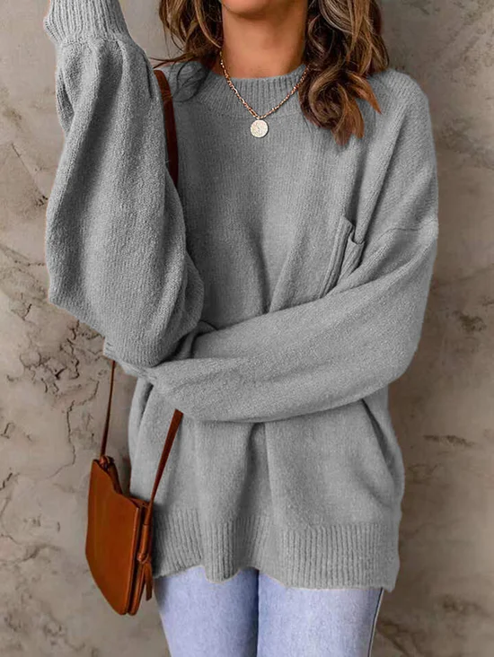 Damen Garn/Wollgarn Unifarben Langarm Bequem Lässig Pullover
