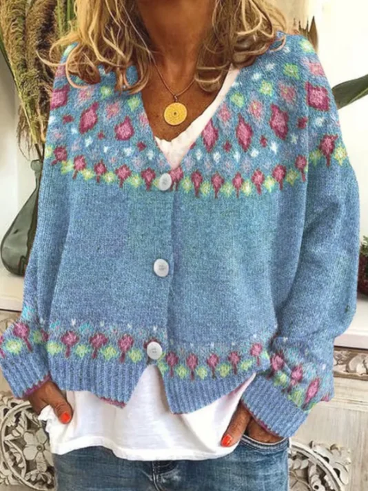 Damen Wolle/Stricken Ethnisch Langarm Bequem Lässig Strickjacke