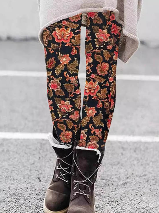 Retro Geblümt Lang Leggings