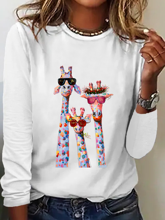 Lässig Katze Rundhals Langarm T-Shirt