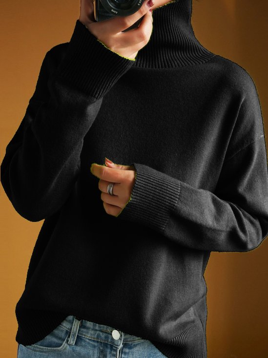 Damen Garn/Wollgarn Unifarben Langarm Bequem Lässig Pullover