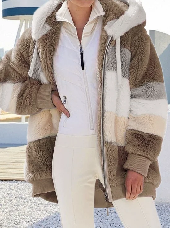 Damen Farbblock Regelmäßig Weit Jacke