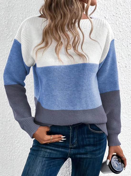 Damen Garn/Wollgarn Farbblock Langarm Bequem Lässig Pullover