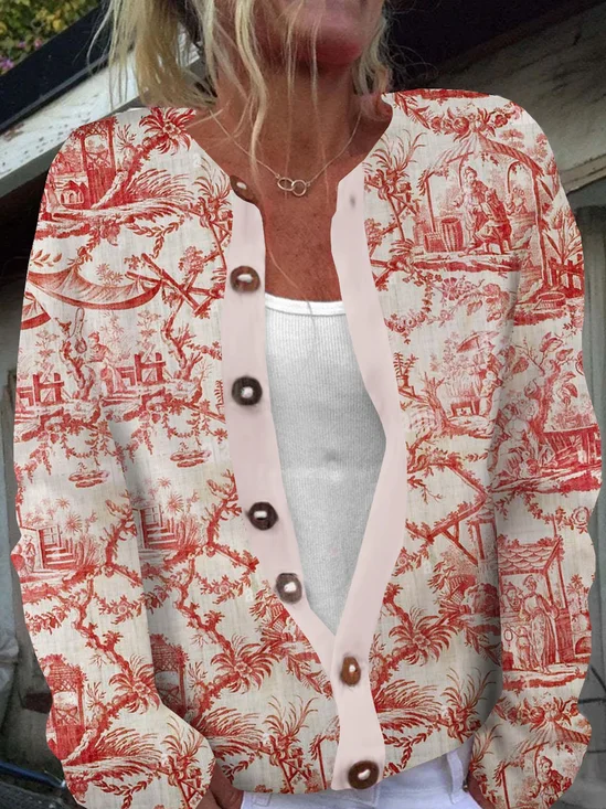 Damen 3d Drucken Langarm Bequem Lässig Geknöpft Strickjacke