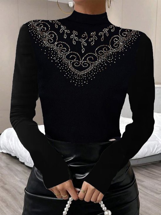 Rollkragen Langarm Unifarben Warmbohren Regelmäßig Mikroelastizität Weit Bluse für Damen