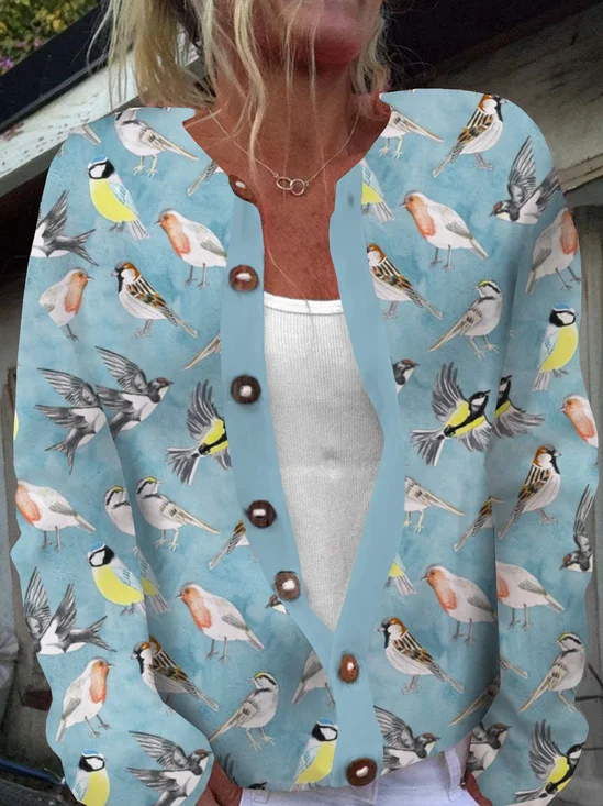 Damen 3d Drucken Langarm Bequem Lässig Geknöpft Strickjacke