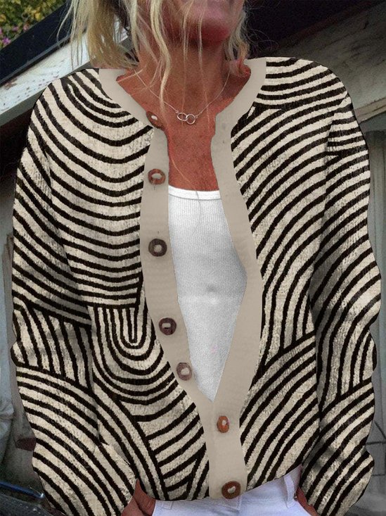 Damen 3d Drucken Langarm Bequem Lässig Geknöpft Strickjacke
