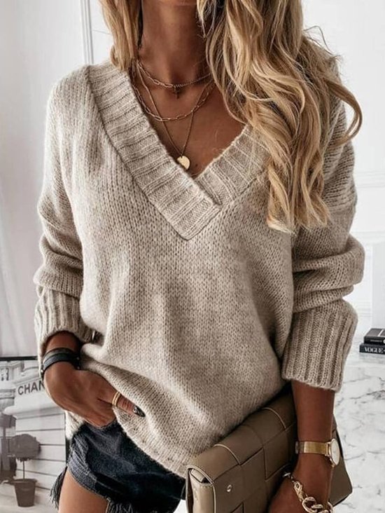 Damen Garn/Wollgarn Unifarben Langarm Bequem Lässig Pullover