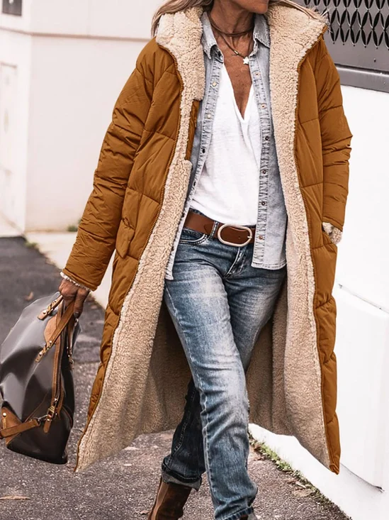 Damen Unifarben verdicken Weit Gepolstert Jacke