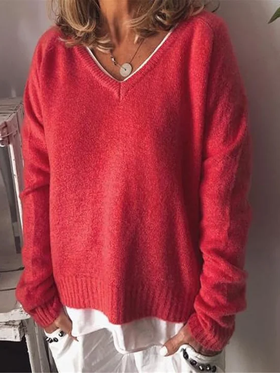 Damen Garn/Wollgarn Unifarben Langarm Bequem Lässig Pullover