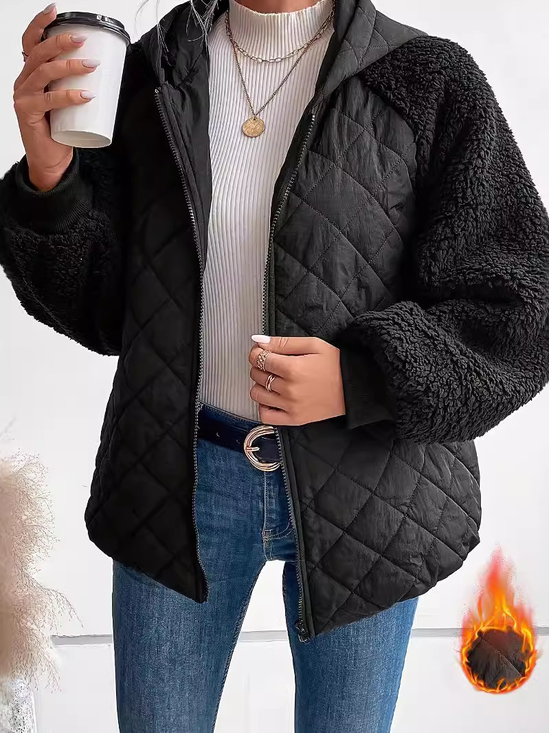 Damen Unifarben verdicken Weit Gepolstert Jacke