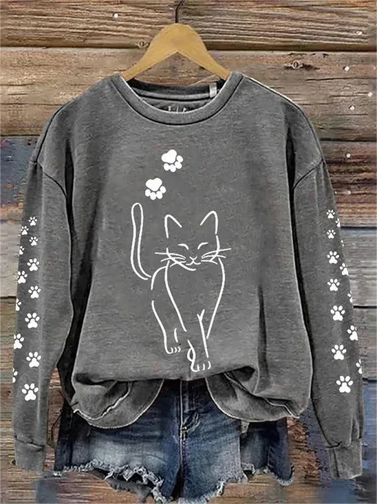 Lässig Rundhals Gestreift Sweatshirt