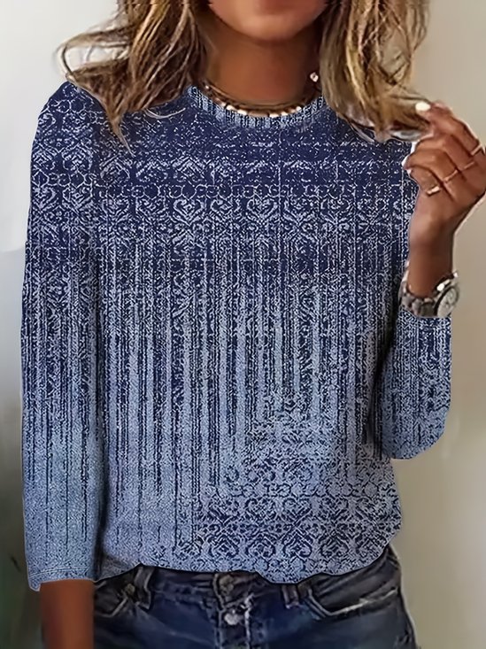 Lässig Geometrisch Rundhals Langarm T-Shirt