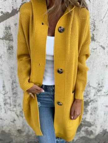 Damen Wolle/Stricken Unifarben Langarm Bequem Lässig Strickjacke