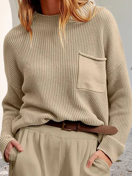Damen Garn/Wollgarn Unifarben Langarm Bequem Lässig Pullover