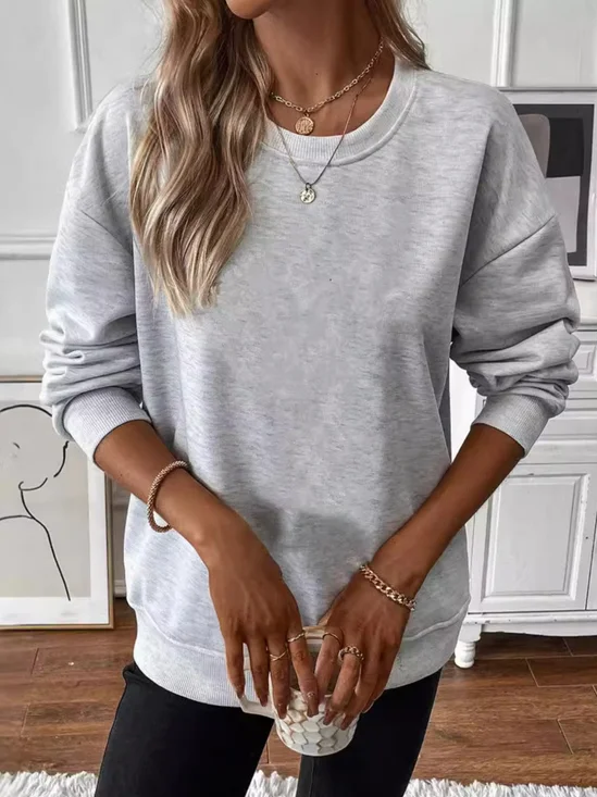 Lässig Rundhals Unifarben Sweatshirt