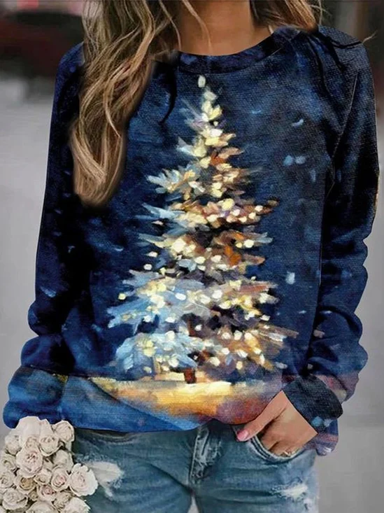 Lässig Rundhals Weihnachten Sweatshirt Reißverschluss