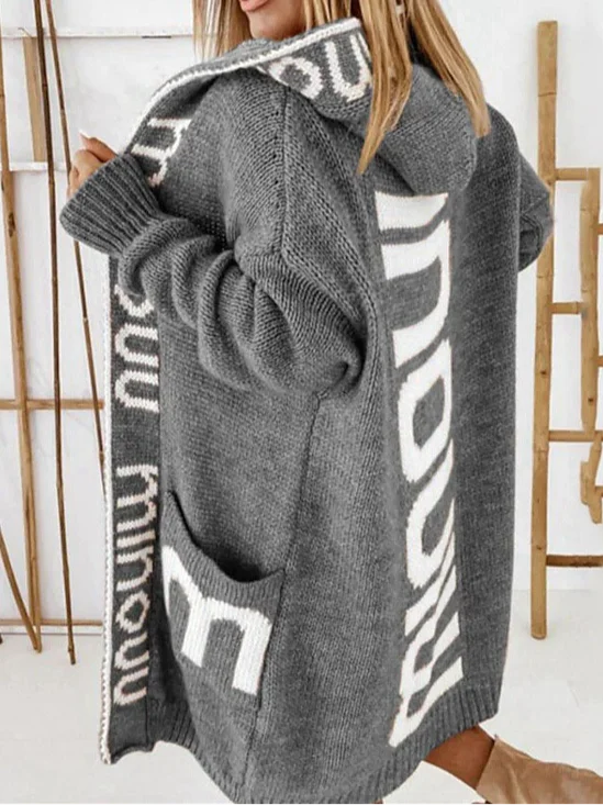 Damen Wolle/Stricken Textbriefe Langarm Bequem Lässig Strickjacke