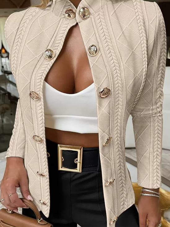 Damen Unifarben Schnalle Regelmäßig Weit Jacke